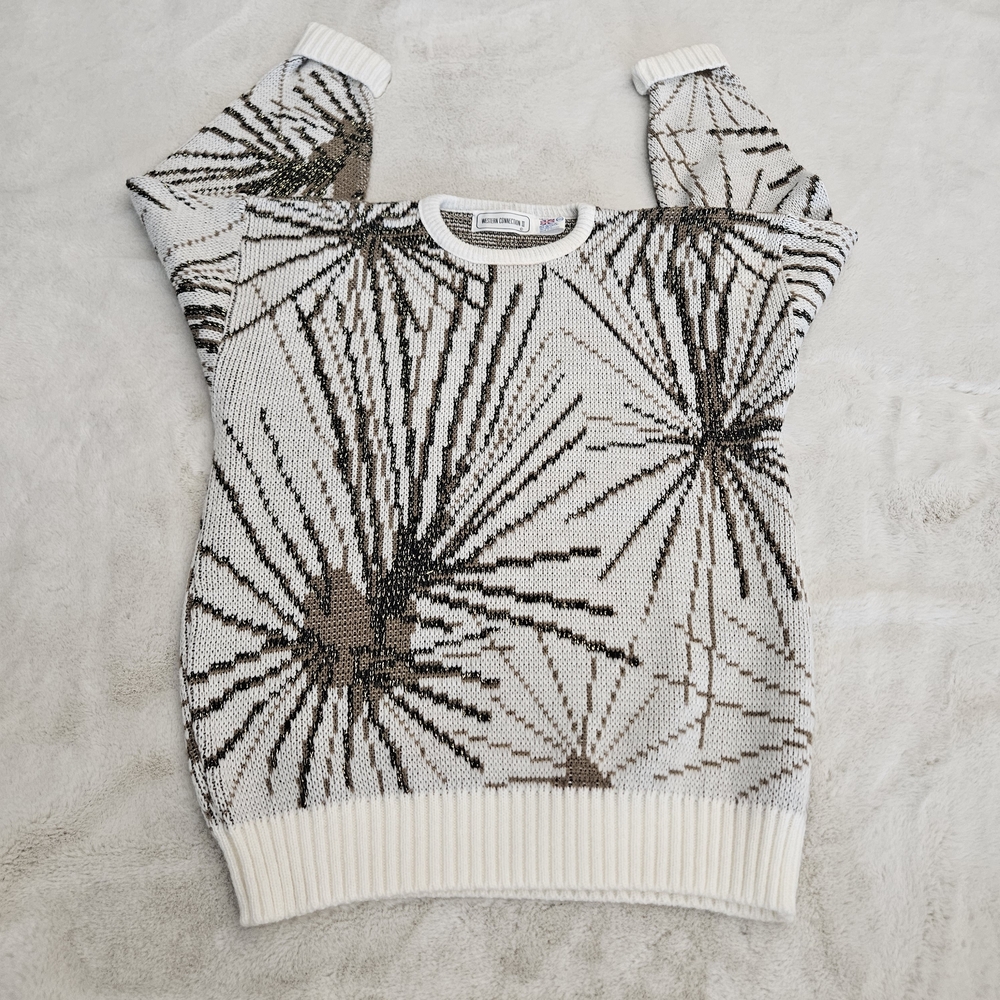 Cream Starburst Pattern Crewneck Sweater